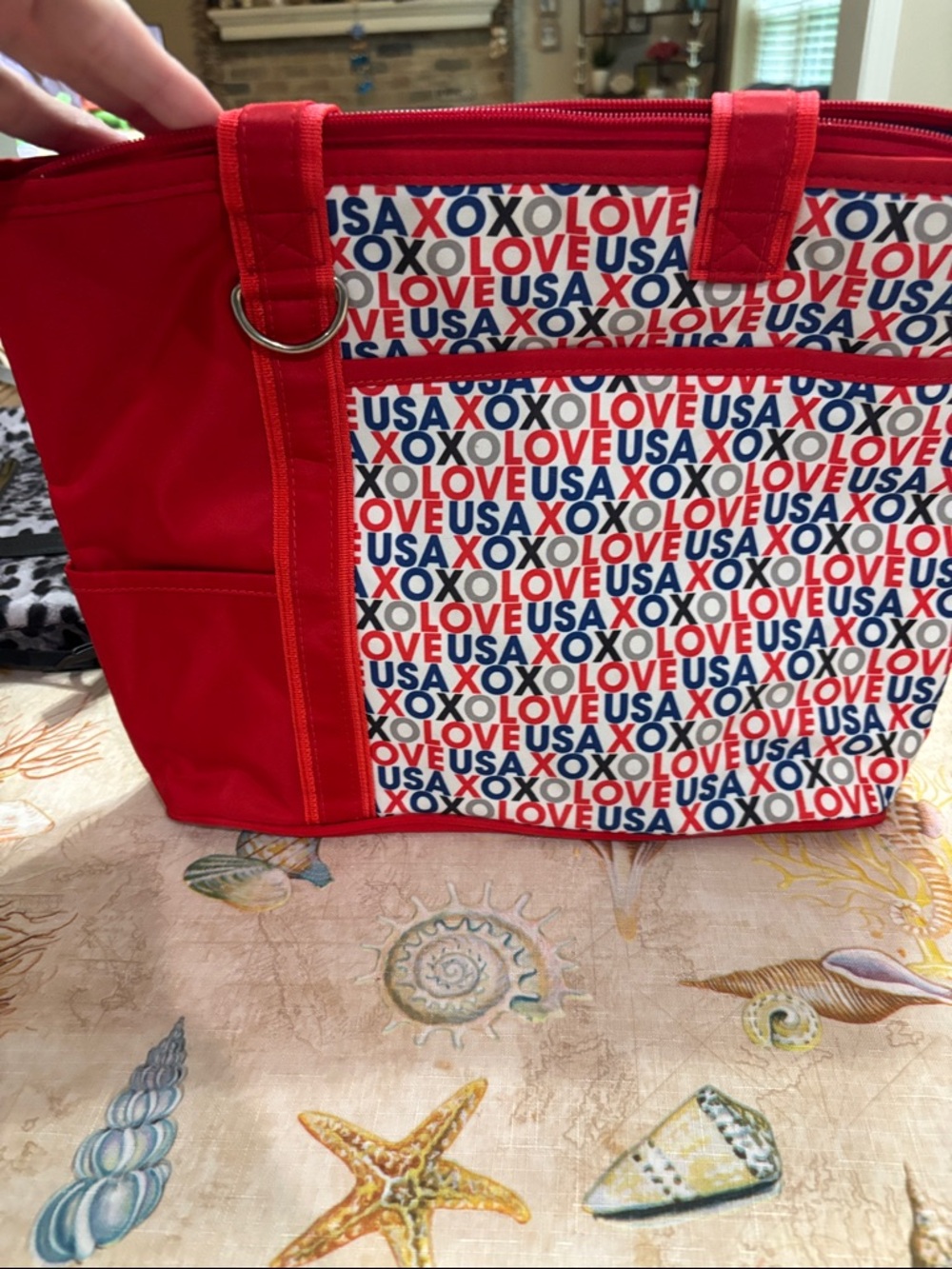 Red 'LOVE USA XOXO' Canvas Tote Bag